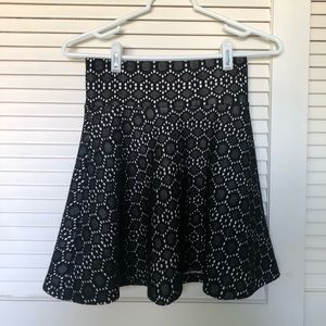 High Waisted Black & White Patterned Skirt